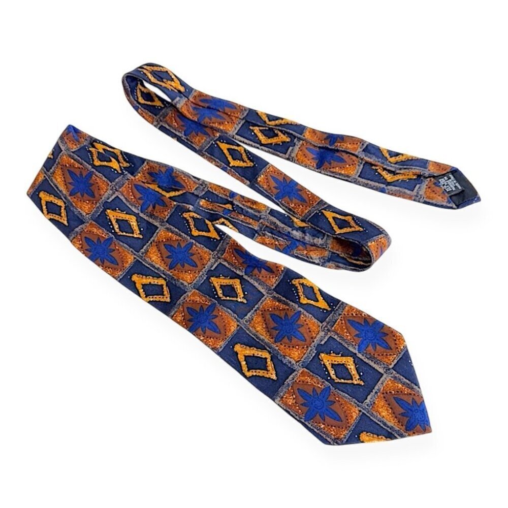 Vintage Hugo Boss 100% Silk Tie Geometric Pattern Made in Italy